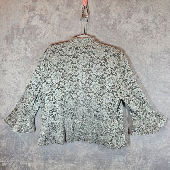 R&M Richards Womens 12 Sequin Lace Jacket Dress Set Sequins Silver Gray formal - Picture 4 of 16